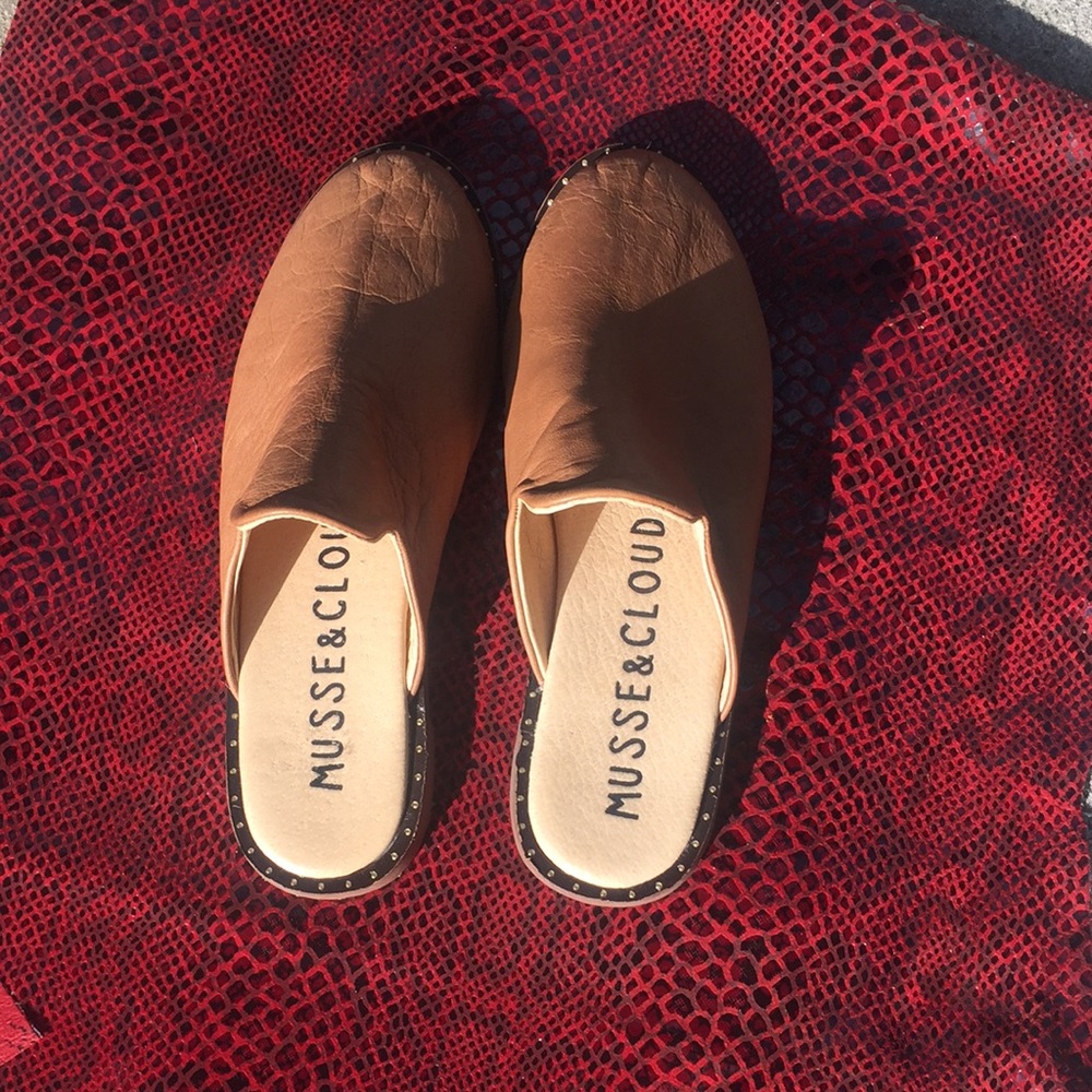 Musse & Cloud Tan Leather Slip on Slide SZ 38